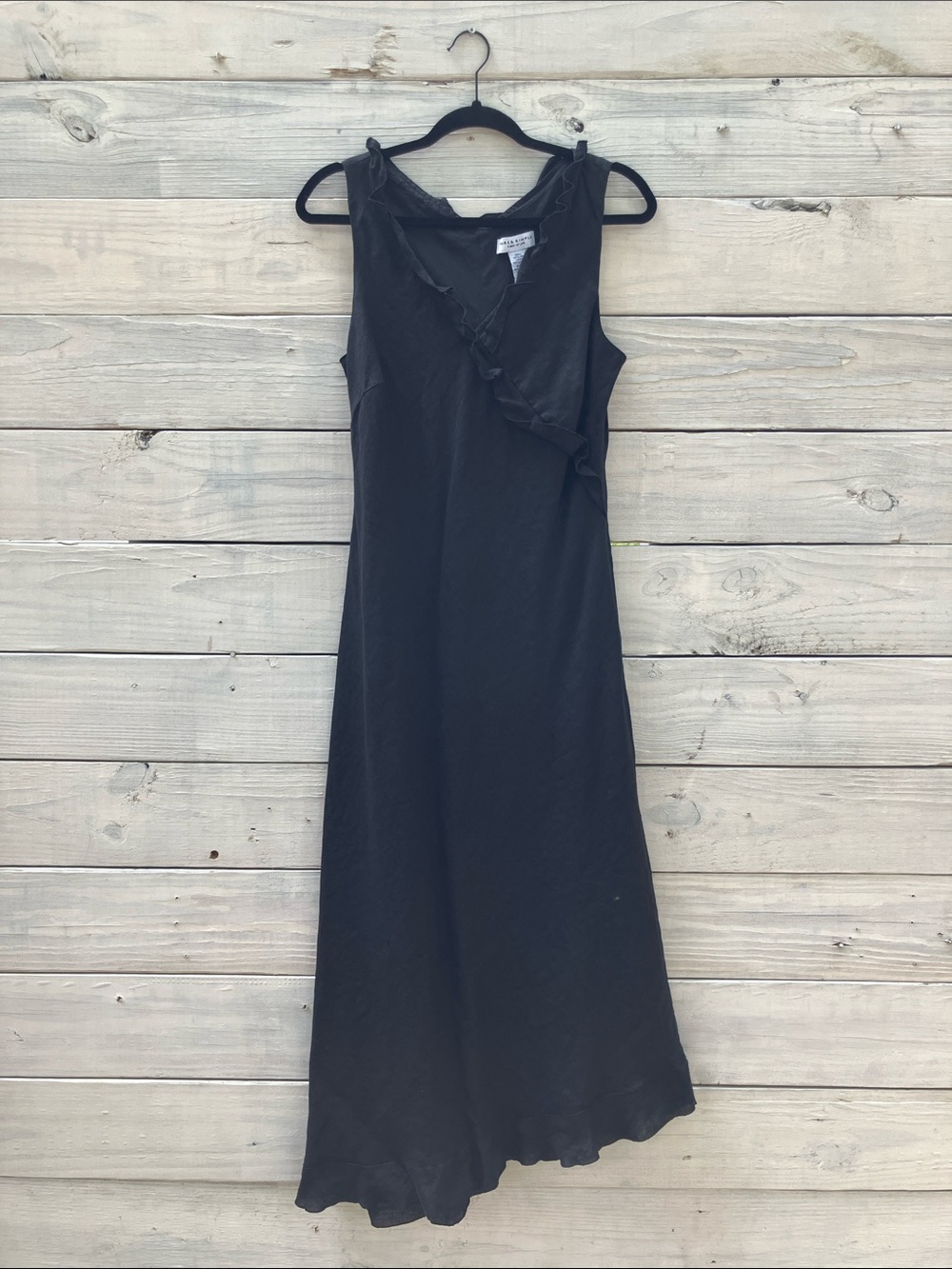 Pure & Simple Linen Elegant Lightweight Black Sleeveless Dress with ruffle